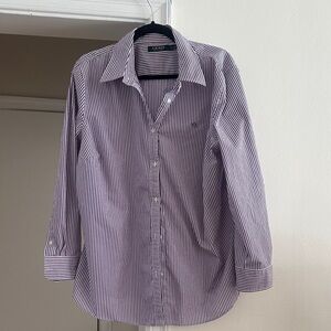 Polo Ralph Lauren Women's Purple and White Striped Shirt